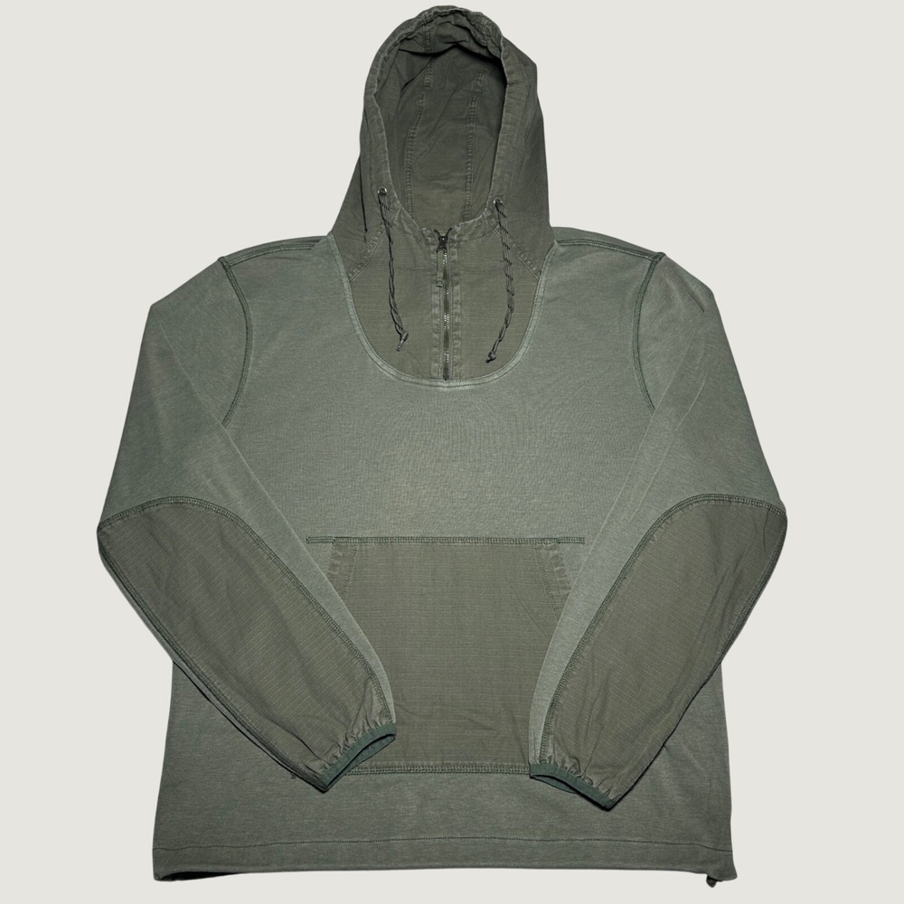 Wallace & Barnes Anorak Hoodie Mens Medium Military Ripstop 1/4 Zip Olive Green